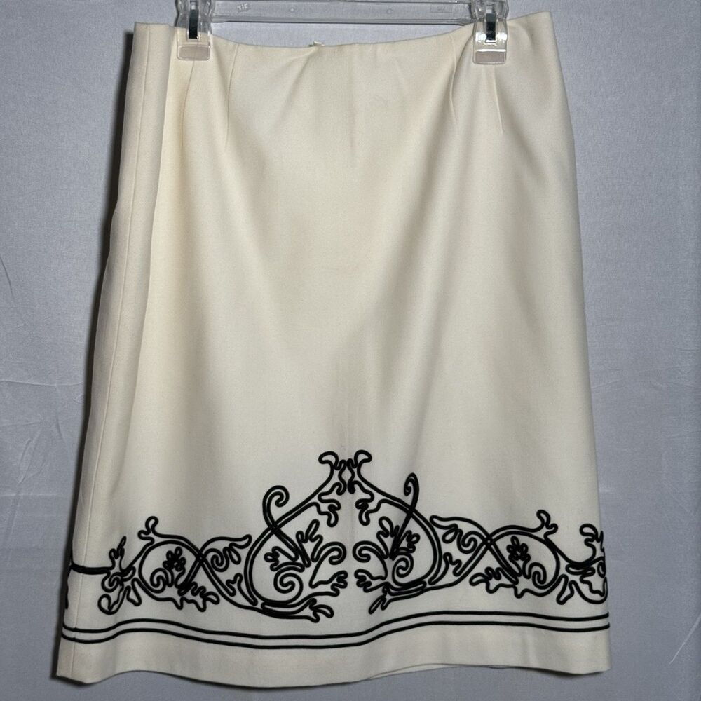 Talbots Cream Wool Skirt Size 14 Embroidered Hem Classic Knee Length Career